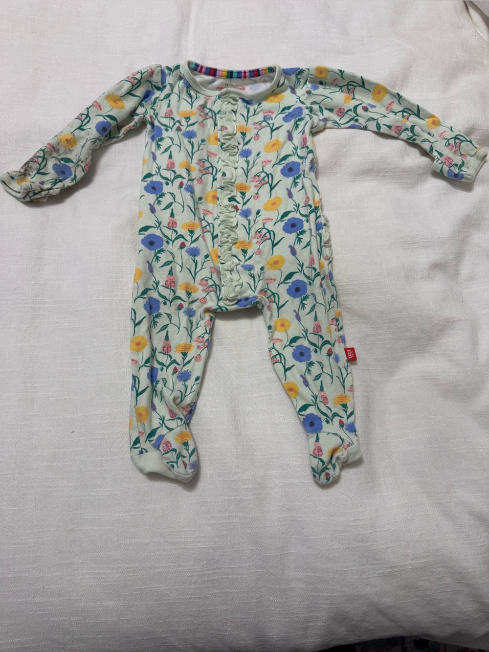 Magnetic Me Mint Floral Footed One-Piece with Yellow & Blue Flowers